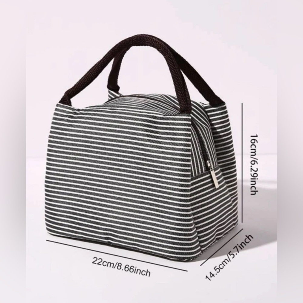 Insulated Striped Lunch Bag | Nautical Thermal Tote | Zipper + Handles NEW